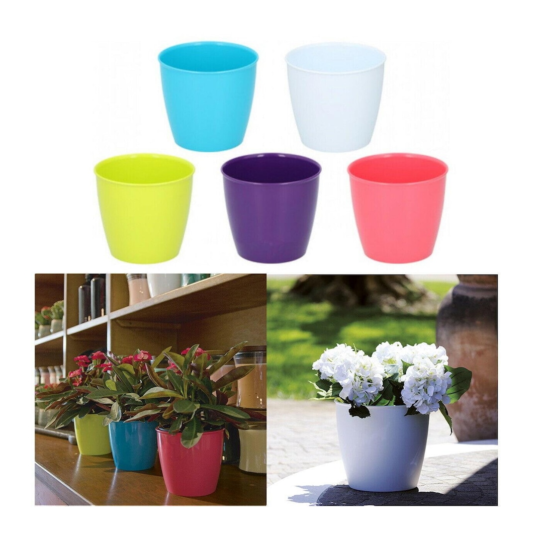 5 Small Coloured Plastic Plant Flower Pots Holder Planter Herb Indoor Outdoor Etsy UK