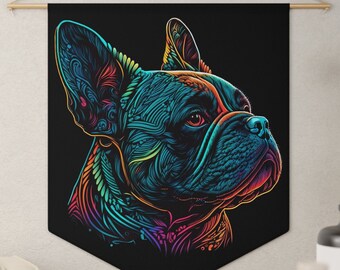 Adorable French Bulldog Pennant Wall Art (Black Background)