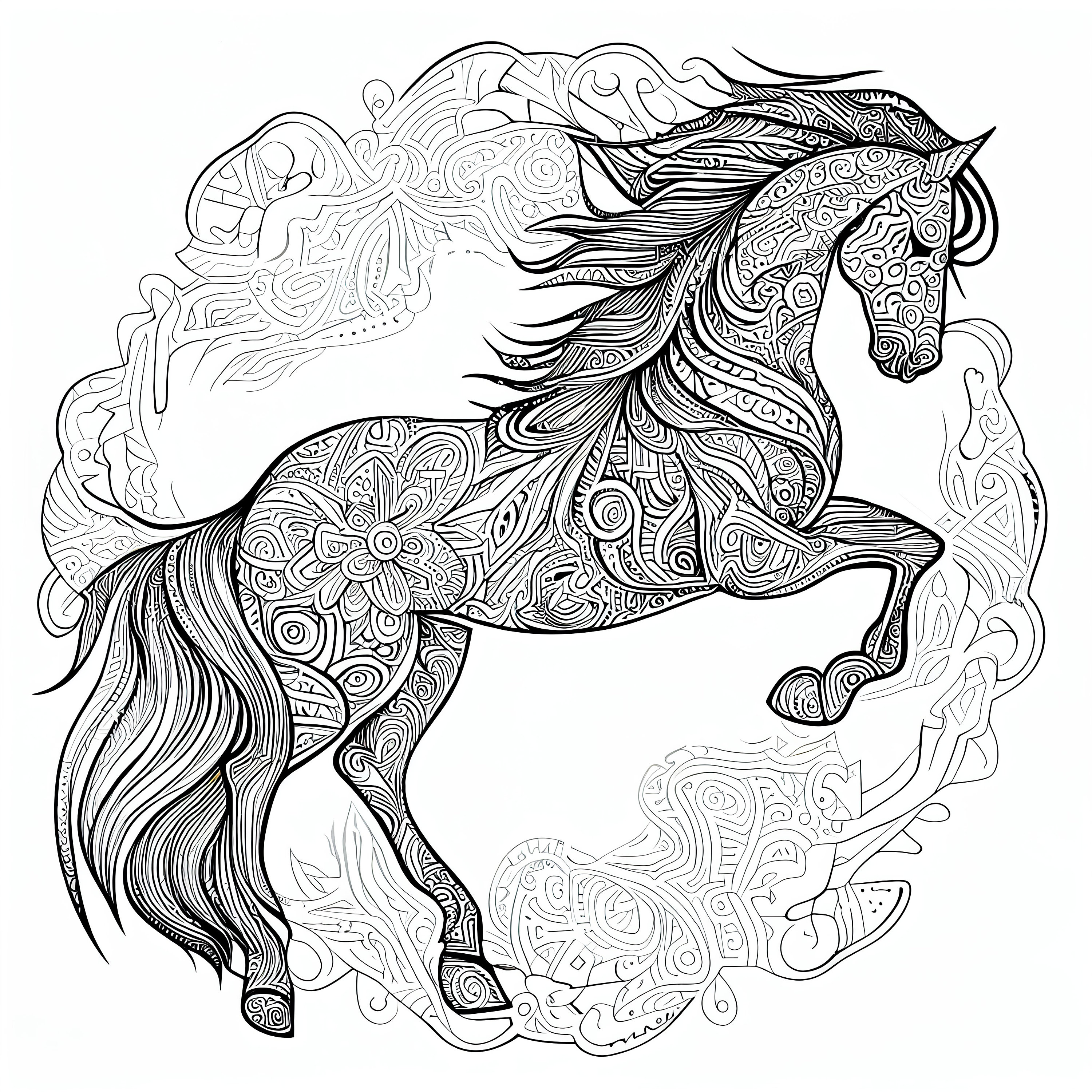 12 Pack Stress Relief Coloring Pages, Horse Digital Print, Detailed ...