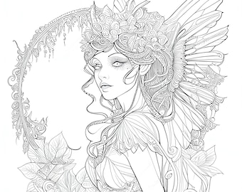 12 Pack Stress Relief Coloring Page, Fairy digital print, Filigree detailed Mandala instant download set, Coloring pages for adults