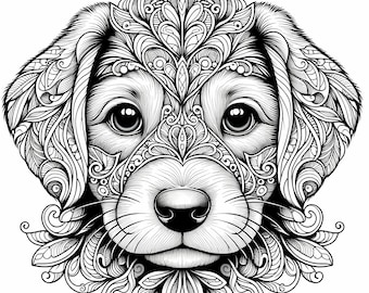 12 Pack Stress Relief Coloring Pages, Puppies digital print, detailed mandala instant download set, Coloring books for adults