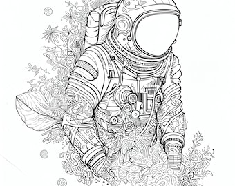 12 Pack Stress Relief Coloring Page, Astronaut digital print, Filigree detailed Mandala instant download set, Coloring pages for adults