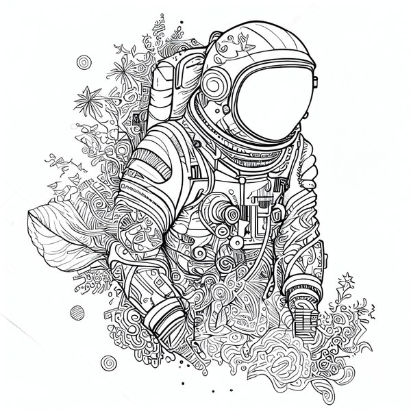 12 Pack Stress Relief Coloring Page, Astronaut digital print, Filigree detailed Mandala instant download set, Coloring pages for adults