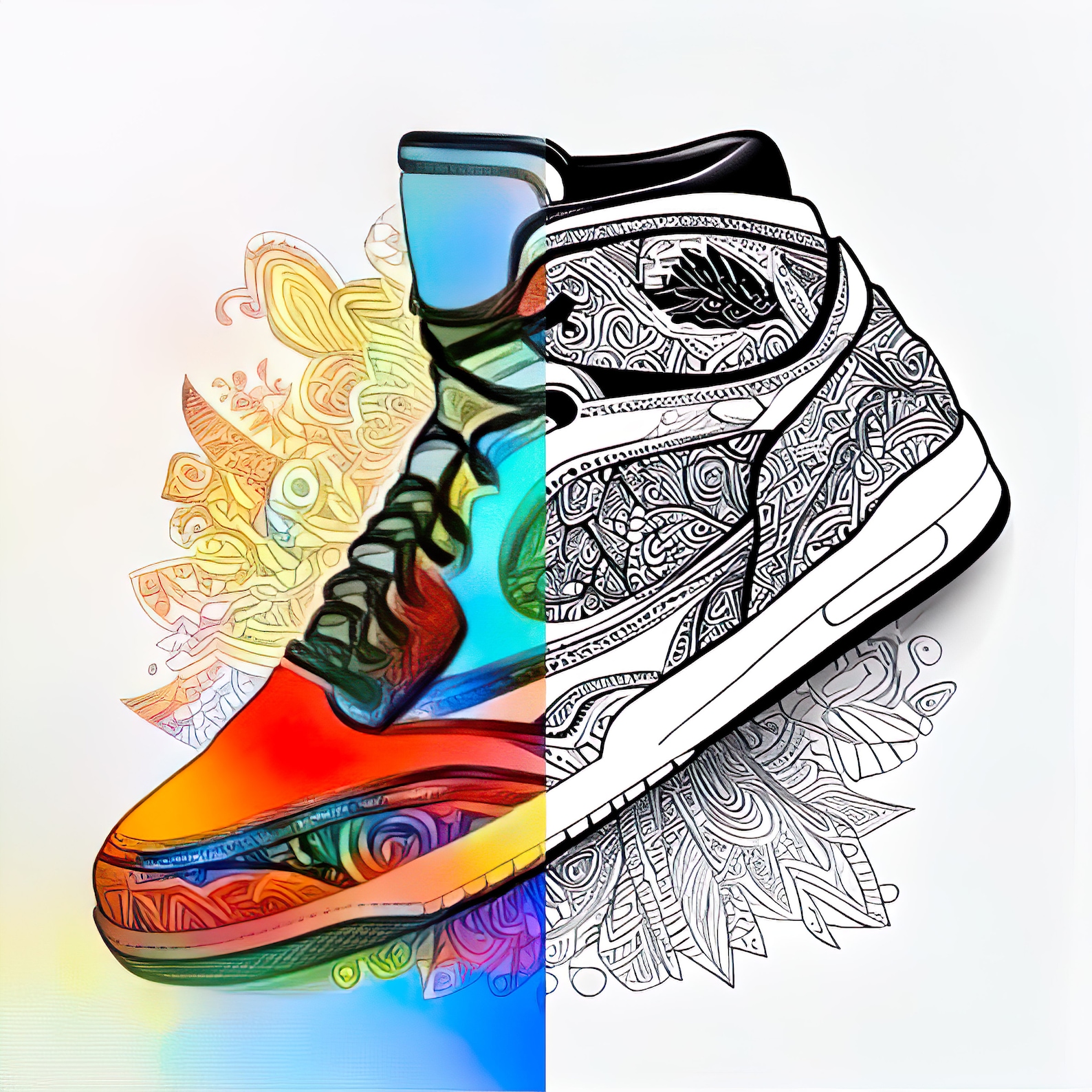 Mandala Boho Bohemian Pattern Print Black Sneaker Shoes For Men Women main image 1
