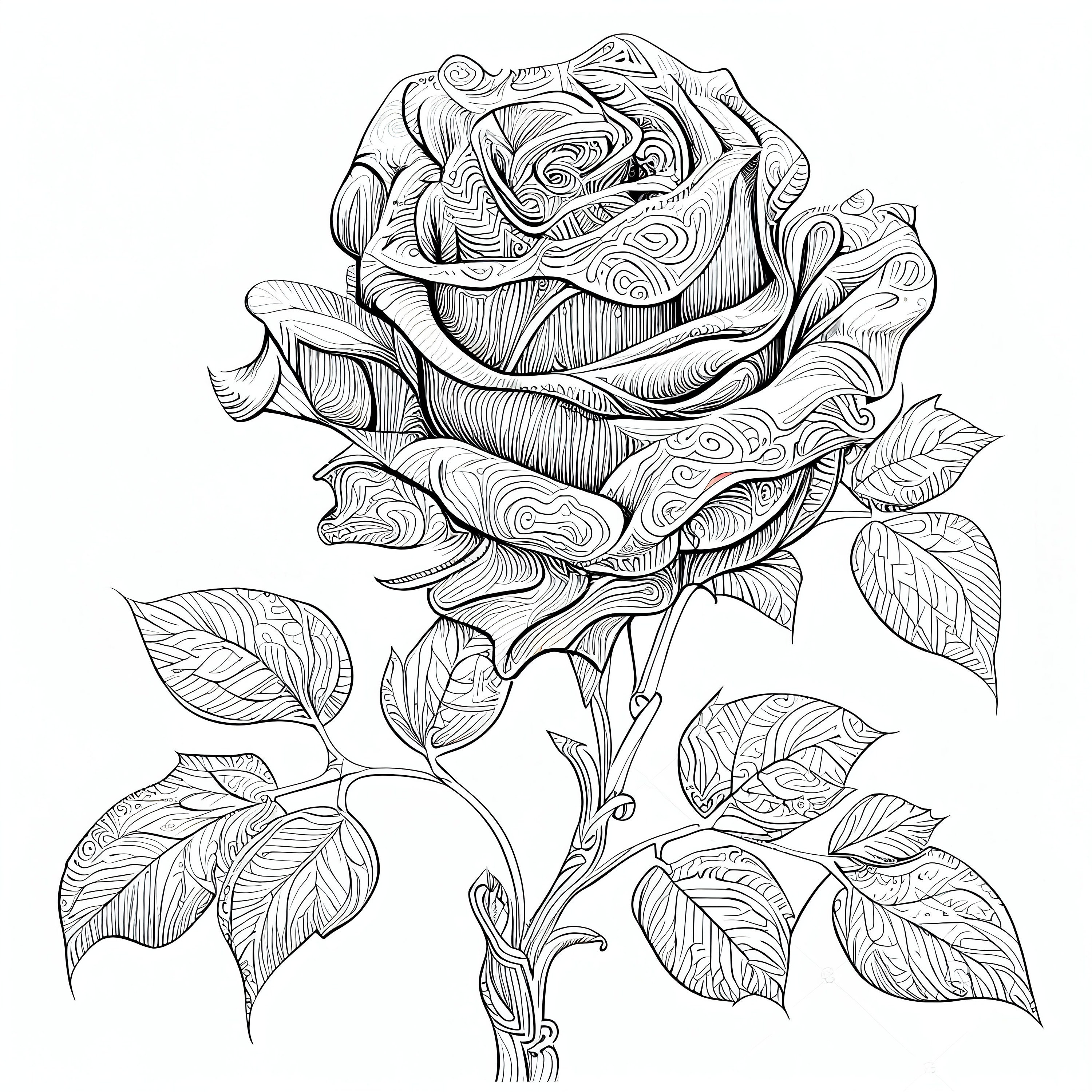 Flowers Coloring Pages for Adults Mandala Red Rose by ROMAN