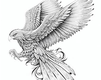 12 Pack Stress Relief Coloring Pages, Eagle digital print, Filigree detailed Mandala instant download set, Coloring pages for adults