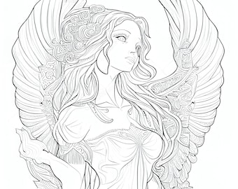 12 Pack Stress Relief Coloring Pages, Angel digital print, Filigree detailed Mandala instant download set, Coloring pages for adults