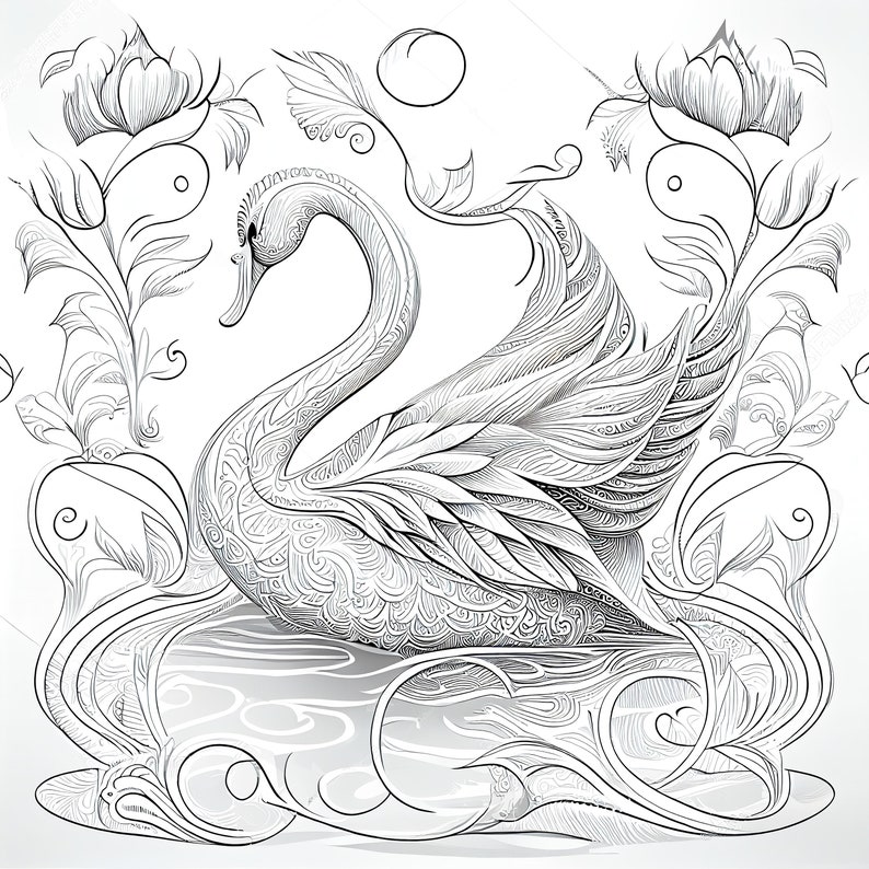 11 Pack Stress Relief Coloring Pages, Love Swans Digital Print ...