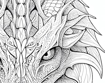 10 Pack Stress Relief Coloring Pages, Dragon digital print, detailed stencil mandala dragon instant download set, Coloring books for adults