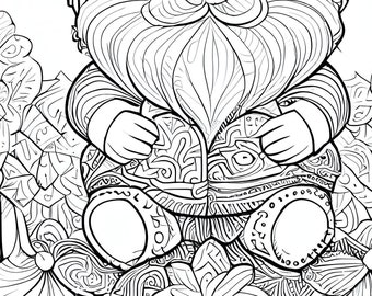 Confezione da 6 pagine da colorare antistress, stampa digitale Gnomo da giardino, set di download istantaneo mandala dettagliato, libri da colorare per adulti