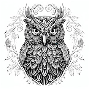 12 Pack Stress Relief Coloring Pages, Owl digital print, Filigree detailed Mandala instant download set, Coloring pages for adults