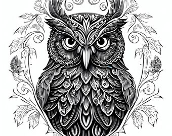 12 Pack Stress Relief Coloring Pages, Owl digital print, Filigree detailed Mandala instant download set, Coloring pages for adults