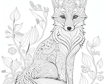 12 Pack Stress Relief Coloring Pages, Cute Fox digital print, Filigree detailed Mandala instant download set, Coloring pages for adults