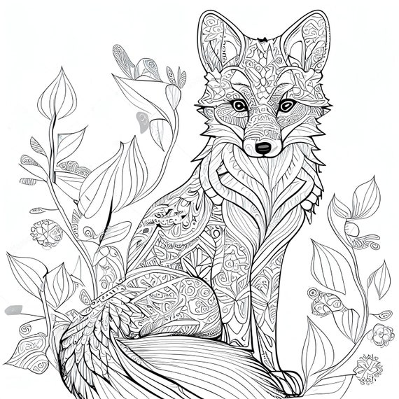 12 Pack Stress Relief Coloring Pages, Cute Fox Digital Print