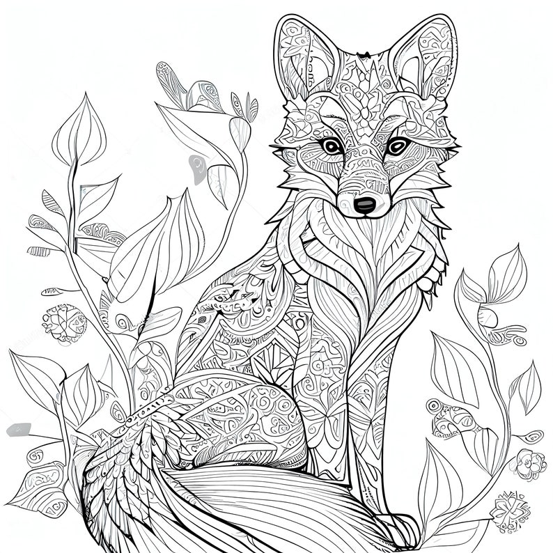 12 Pack Stress Relief Coloring Pages, Cute Fox digital print, Filigree detailed Mandala instant download set, Coloring pages for adults image 1