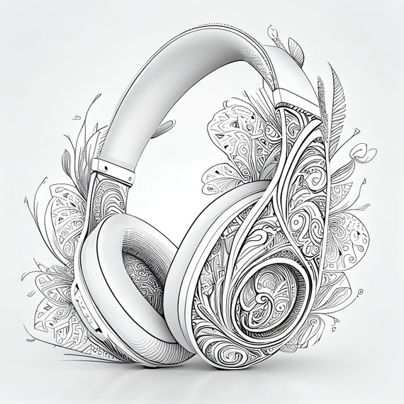 11 Pack Stress Relief Coloring Page, Headphones digital print, Filigree detailed Mandala instant download set, Coloring pages for adults