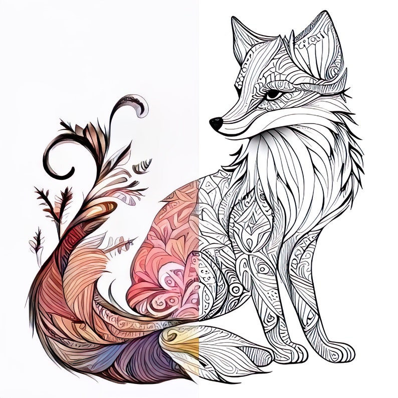 12 Pack Stress Relief Coloring Pages, Cute Fox digital print, Filigree detailed Mandala instant download set, Coloring pages for adults image 2
