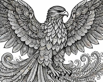 12 Pack Stress Relief Coloring Pages, Hawk digital print, Filigree detailed Mandala instant download set, Coloring pages for adults