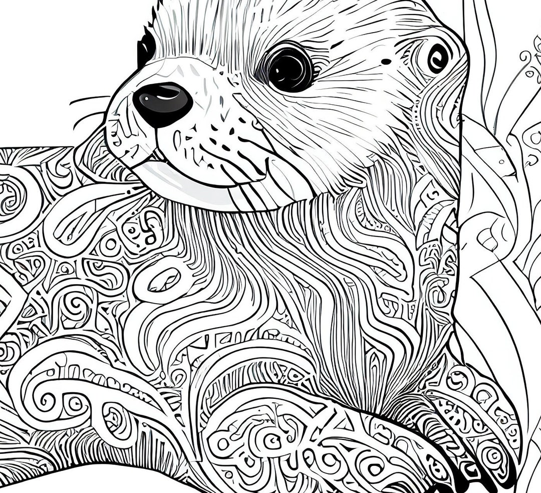 12 Pack Stress Relief Coloring Pages, Sea Otter Digital Print, Filigree