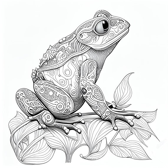 12 Pack Stress Relief Coloring Page, Frogs Digital Print, Filigree