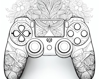 12 Pack Stress Relief Coloring Pages, Gaming Controller digital print, detailed mandala dragon instant download set, Coloring books adults