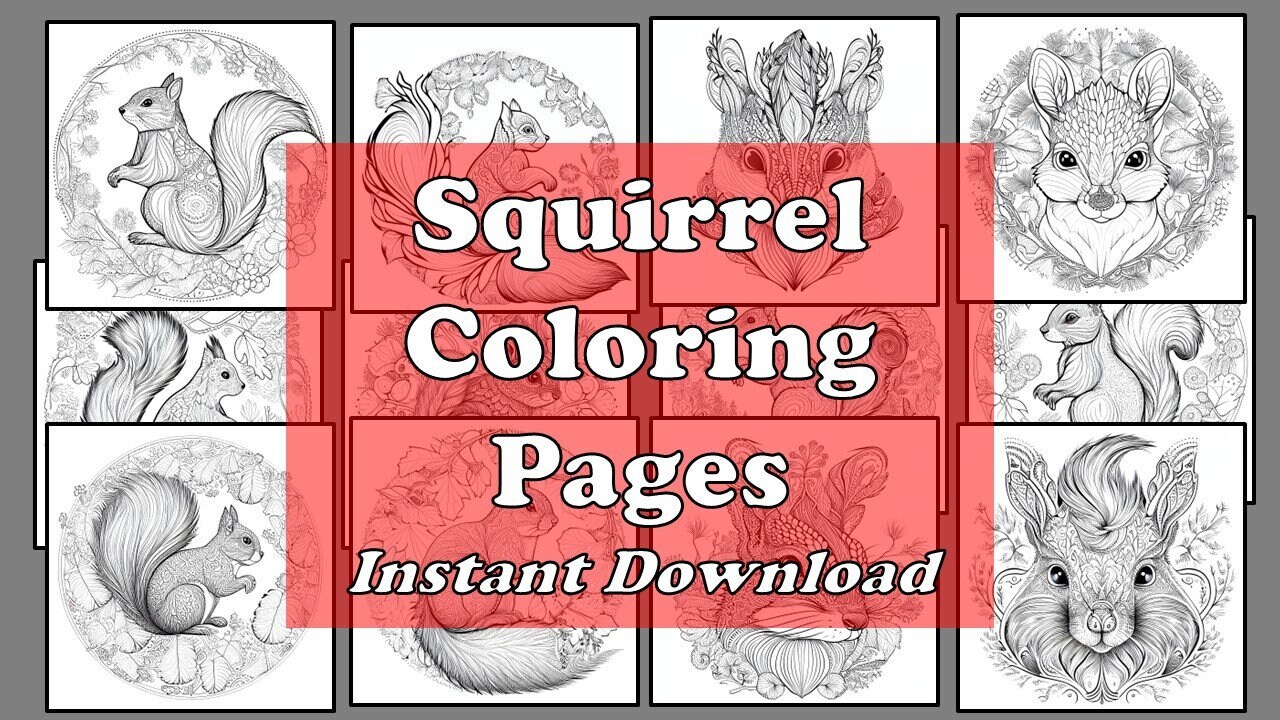12 Pack Stress Relief Coloring Pages, Squirrel Digital Print, Garden ...