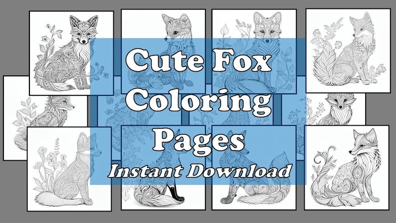 12 Pack Stress Relief Coloring Pages, Cute Fox digital print, Filigree detailed Mandala instant download set, Coloring pages for adults image 3