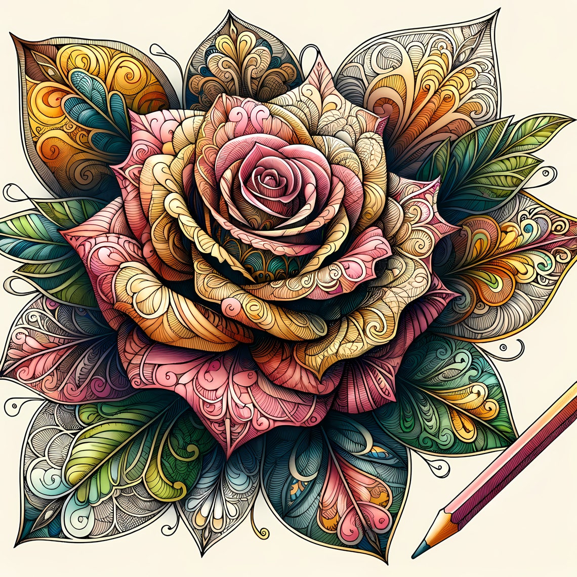 12 Pack Stress Relief Coloring Page, Roses Digital Print, Filigree ...