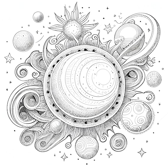 12 Pack Stress Relief Coloring Pages, Solar System Digital Print