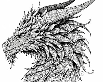 12 Pack Stress Relief Coloring Pages, Dragon digital print, detailed stencil mandala dragon instant download set, Coloring books for adults