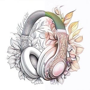 Pu&ograve; includere: Un paio di cuffie argentate con intricati disegni floreali, su uno sfondo bianco con un motivo floreale.