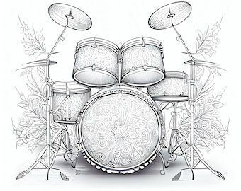 12 Pack Stress Relief Coloring Pages, Drum Set digital print, Filigree detailed Mandala instant download set, Coloring pages for adults