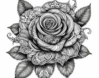 12 Pack Stress Relief Coloring Page, Roses digital print, Filigree detailed Mandala instant download set, Coloring pages for adults
