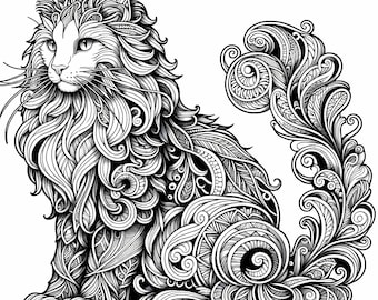 12 Pack Stress Relief Coloring Pages, Kitten digital print, detailed stencil mandala cat instant download set, Coloring books for adults