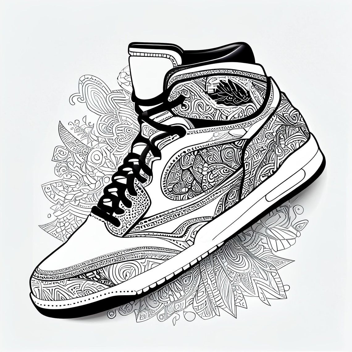 9 Pack Mandala Sneaker Coloring Page, Hyper Detailed Black and White ...