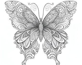 12 Pack Stress Relief Coloring Page, Caterpillar to Butterfly digital print, Filigree detailed, instant download, Coloring pages for adults