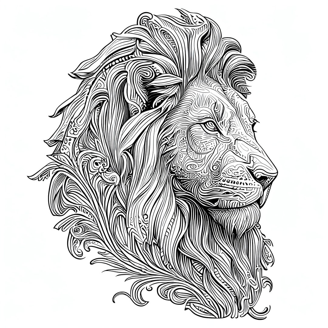 12 Pack Stress Relief Coloring Page, Lion Head Digital Print, Filigree
