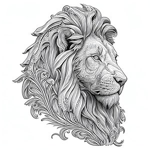 12 Pack Stress Relief Coloring Page, Lion head digital print, Filigree detailed Mandala instant download set, Coloring pages for adults