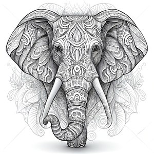 12 Pack Stress Relief Coloring Page, Elephant digital print, Filigree detailed Mandala instant download set, Coloring pages for adults