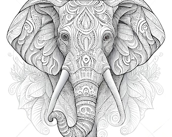 12 Pack Stress Relief Coloring Page, Elephant digital print, Filigree detailed Mandala instant download set, Coloring pages for adults