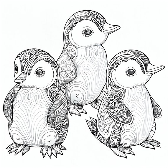 12 Pack Stress Relief Coloring Pages, Penguin Digital Print