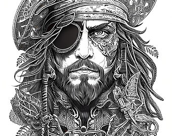 12 Pack Stress Relief Coloring Page, Pirate digital print, Filigree detailed Mandala instant download set, Coloring pages for adults