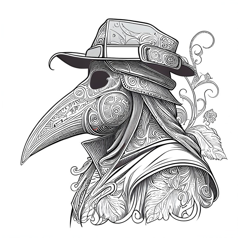 12 Pack Stress Relief Coloring Page, Plague Doctor Digital Print, Filigree Detailed Mandala ...