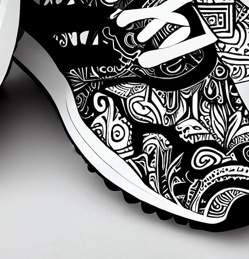 Black Elephant Mandala Print Black Sneaker Shoes For Men Women
