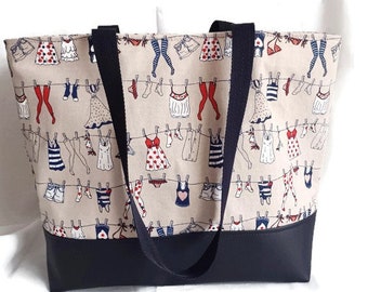 Sac format cabas femme zippé bi-matière petites tenues