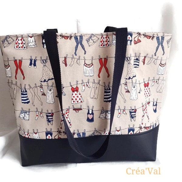 Sac format cabas femme zippé bi-matière petites tenues