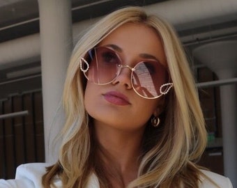 Large OVERSIZED Round Diamond Rhinestone Jeweled Women&#39;s Sunglasses Purple NEW