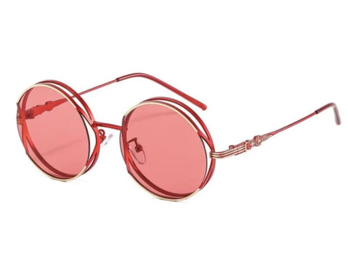 Red Steampunk Round Sunglasses