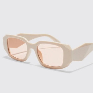 Vintage Pastel Pink Mod Sunglasses Retro Rectangle Designer Inspired Y2K Aesthetic UV400 Fashion Shades