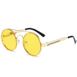 Round Vintage Steampunk Retro Yellow Gold Wire Rimless Unisex Oval Sunglasses